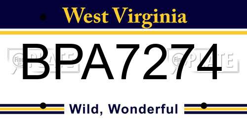 BPA7274 West Virginia License Plate