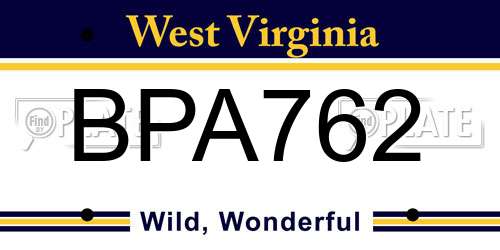 BPA762 West Virginia License Plate