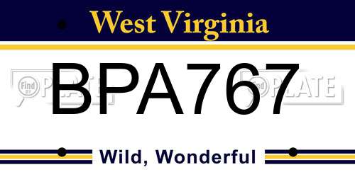 BPA767 West Virginia License Plate