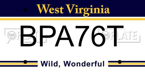 BPA76T West Virginia License Plate