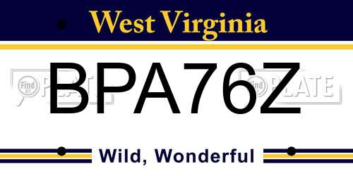 BPA76Z West Virginia License Plate