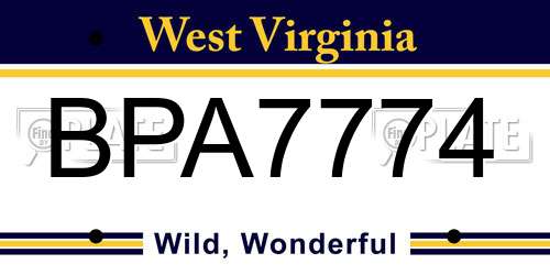 BPA7774 West Virginia License Plate