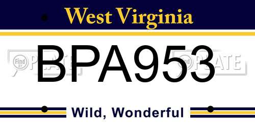 BPA953 West Virginia License Plate