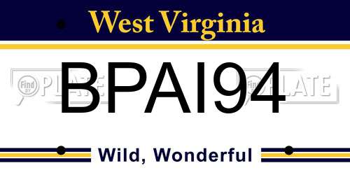 BPAI94 West Virginia License Plate