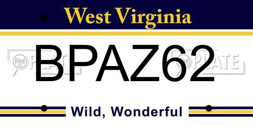 BPAZ62 West Virginia License Plate