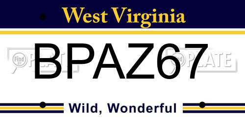 BPAZ67 West Virginia License Plate