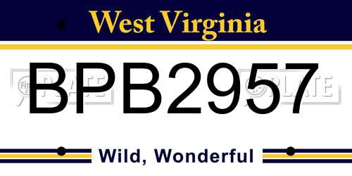 BPB2957 West Virginia License Plate