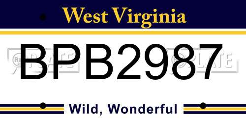 BPB2987 West Virginia License Plate
