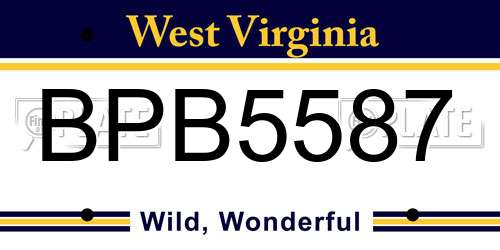 BPB5587 West Virginia License Plate