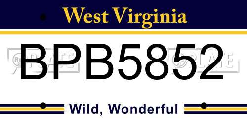 BPB5852 West Virginia License Plate