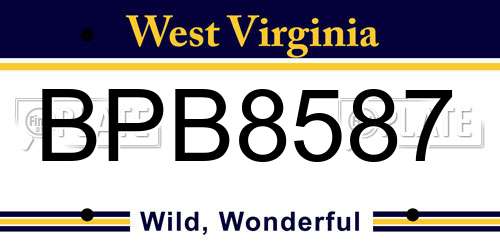 BPB8587 West Virginia License Plate