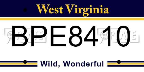 BPE8410 West Virginia License Plate