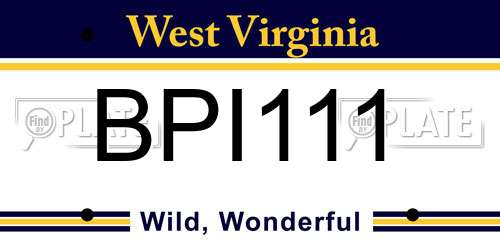BPI111 West Virginia License Plate