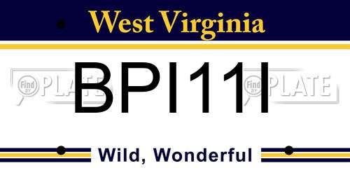 BPI11I West Virginia License Plate