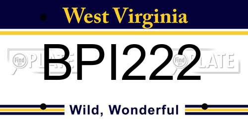 BPI222 West Virginia License Plate