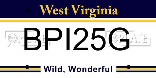 BPI25G West Virginia License Plate