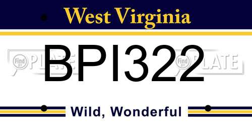 BPI322 West Virginia License Plate