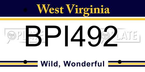 BPI492 West Virginia License Plate