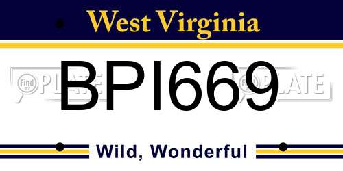 BPI669 West Virginia License Plate