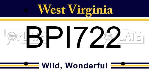 BPI722 West Virginia License Plate