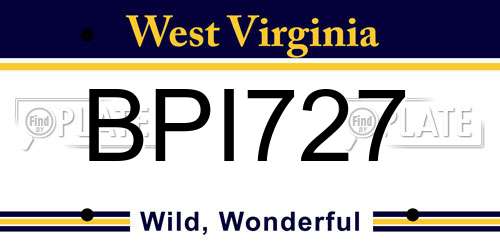 BPI727 West Virginia License Plate