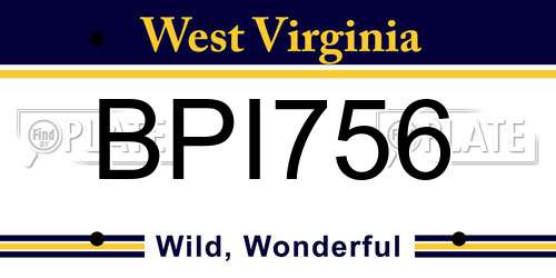 BPI756 West Virginia License Plate