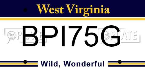 BPI75G West Virginia License Plate