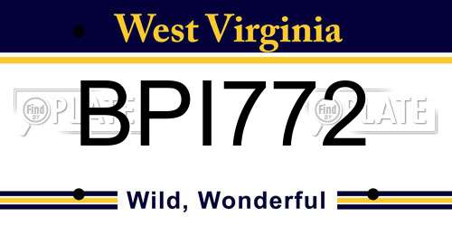 BPI772 West Virginia License Plate