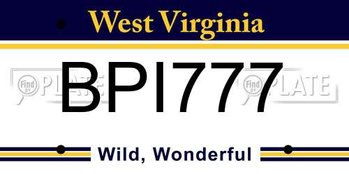 BPI777 West Virginia License Plate