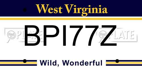 BPI77Z West Virginia License Plate
