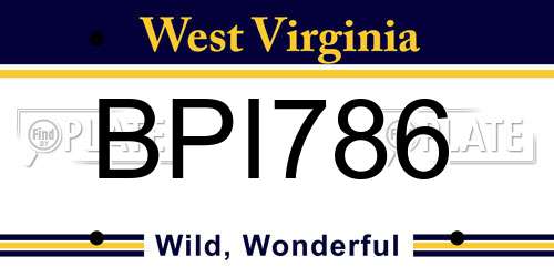 BPI786 West Virginia License Plate