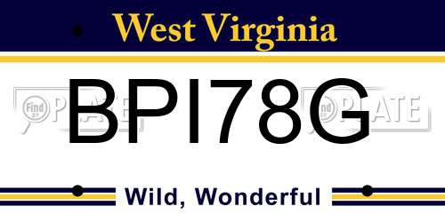 BPI78G West Virginia License Plate