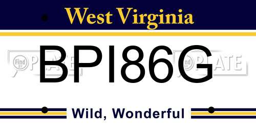 BPI86G West Virginia License Plate