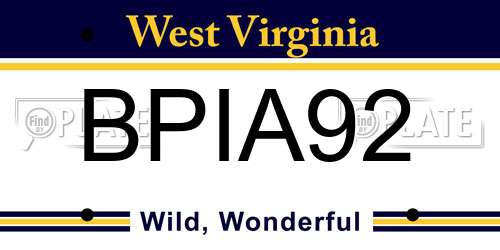 BPIA92 West Virginia License Plate