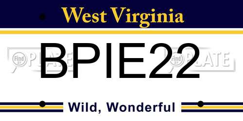 BPIE22 West Virginia License Plate