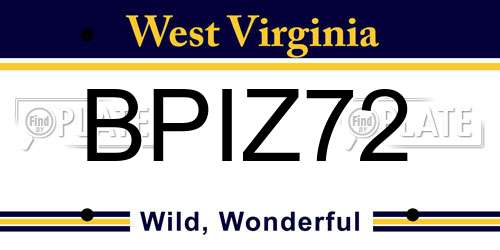 BPIZ72 West Virginia License Plate