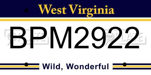 BPM2922 West Virginia License Plate