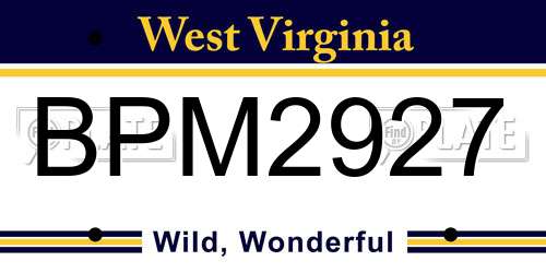 BPM2927 West Virginia License Plate