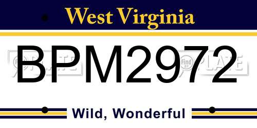 BPM2972 West Virginia License Plate