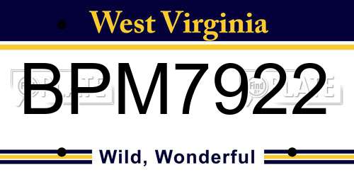 BPM7922 West Virginia License Plate