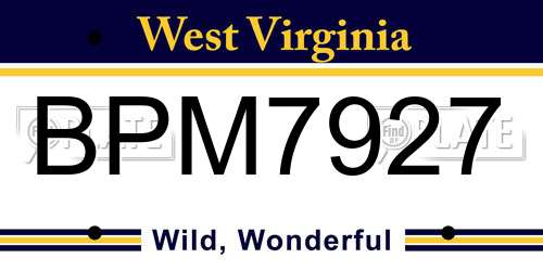 BPM7927 West Virginia License Plate