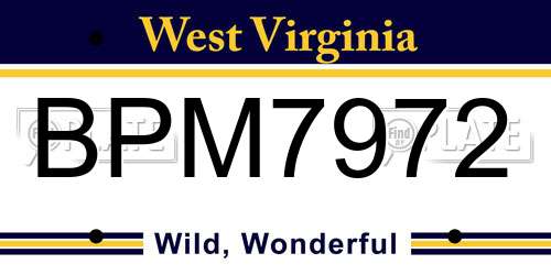 BPM7972 West Virginia License Plate