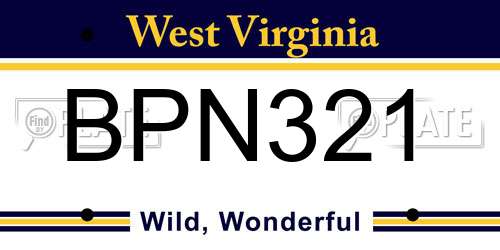 BPN321 West Virginia License Plate