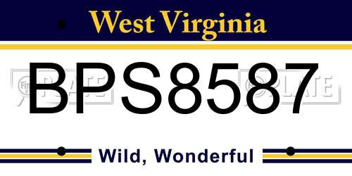 BPS8587 West Virginia License Plate