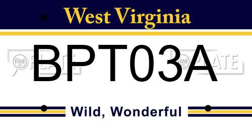 BPT03A West Virginia License Plate