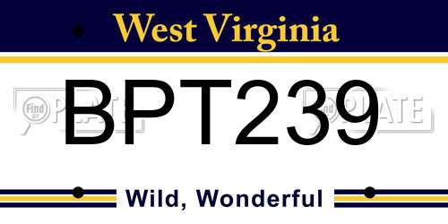 BPT239 West Virginia License Plate