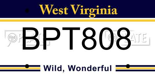 BPT808 West Virginia License Plate