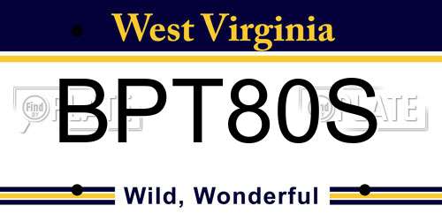 BPT80S West Virginia License Plate