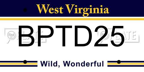 BPTD25 West Virginia License Plate