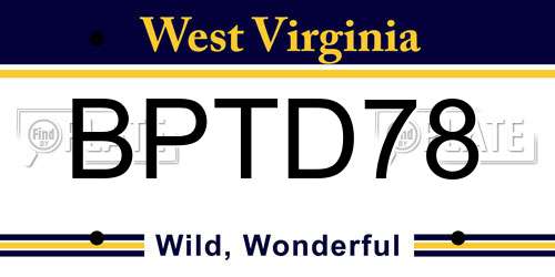 BPTD78 West Virginia License Plate